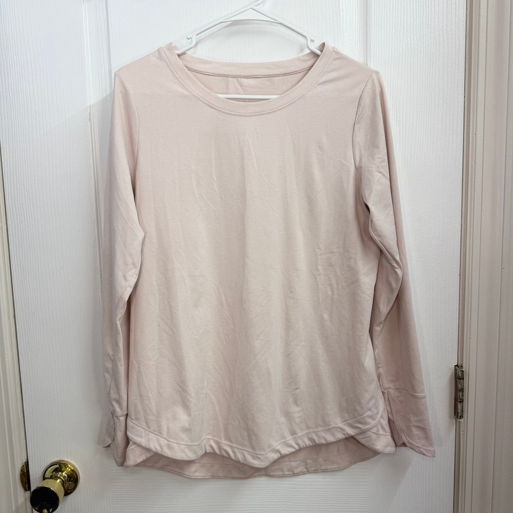 Adult light pink stretch active athletic workout split hem long sleeve shirt M/L
